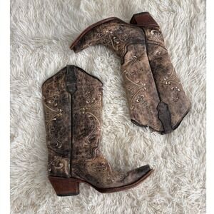 Circle G Women's Size 8.5M Distressed Brown‎ Embroidered Western Cowboy Boots